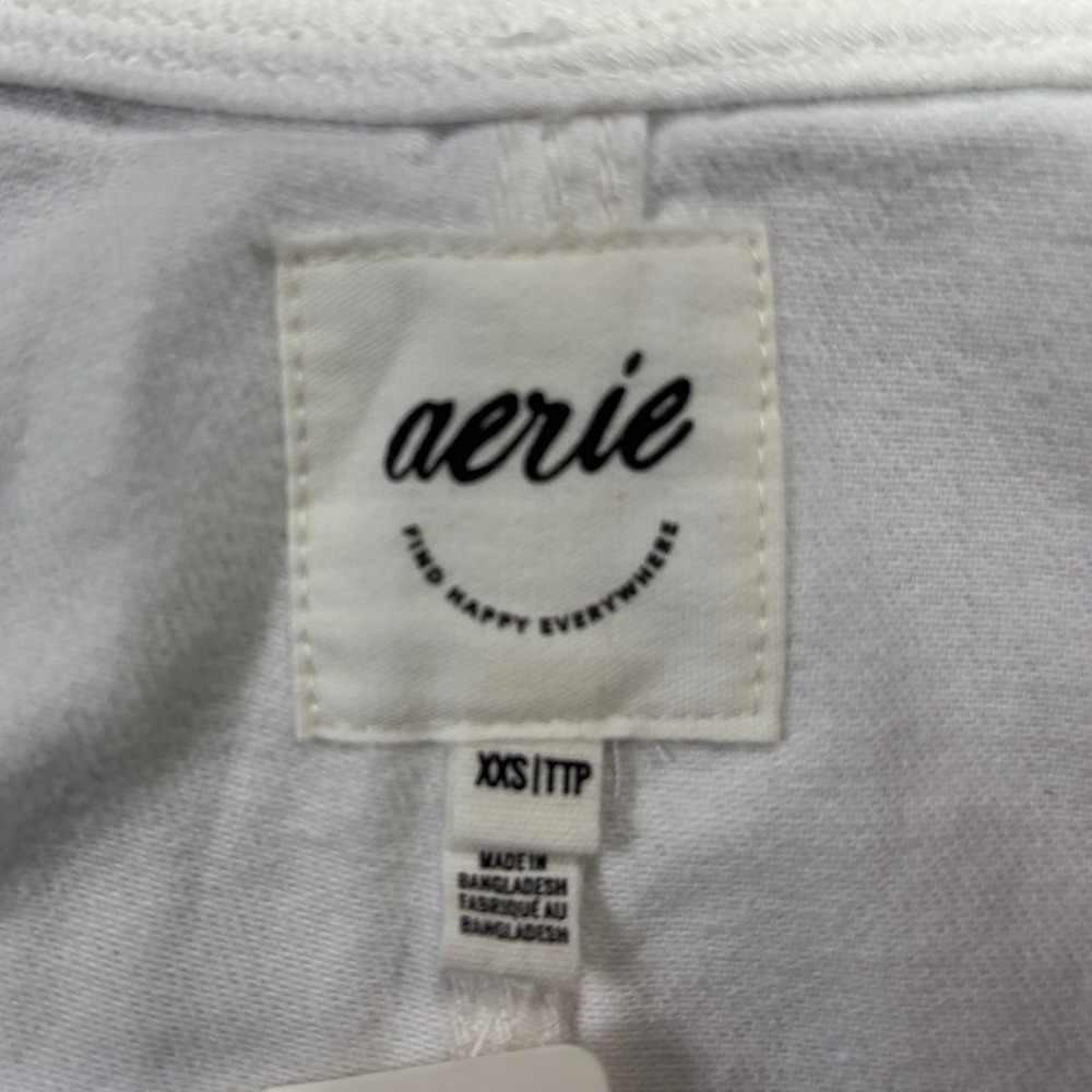 Aerie White Denim Shortall Romper Frayed Hem Womens XXS Adjustable Strap NEW NWT - Picture 4 of 8